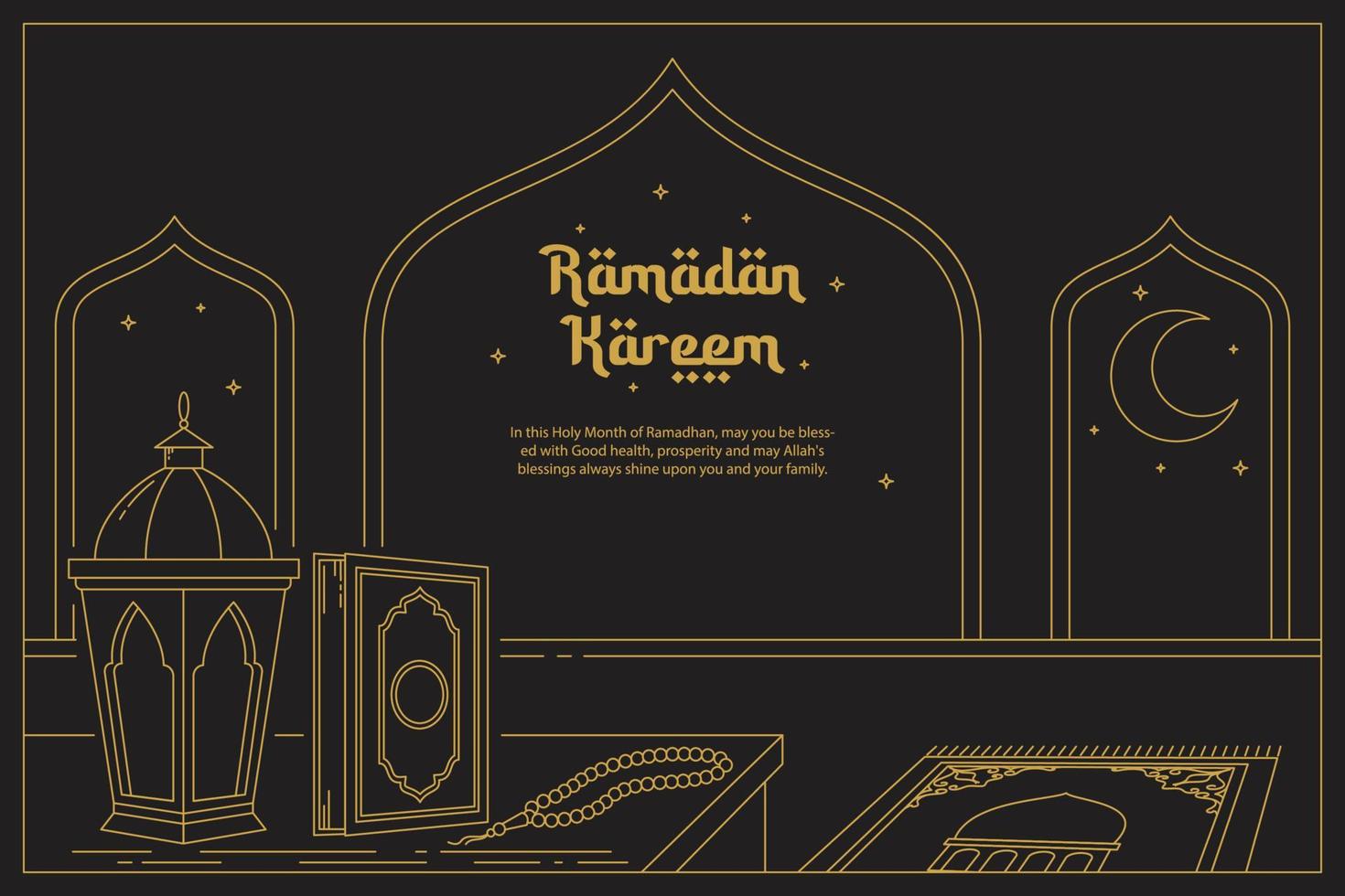 Ramadan kareem, holy month ramadan celebration vector line art style for banner, flyer, poster and greeting card