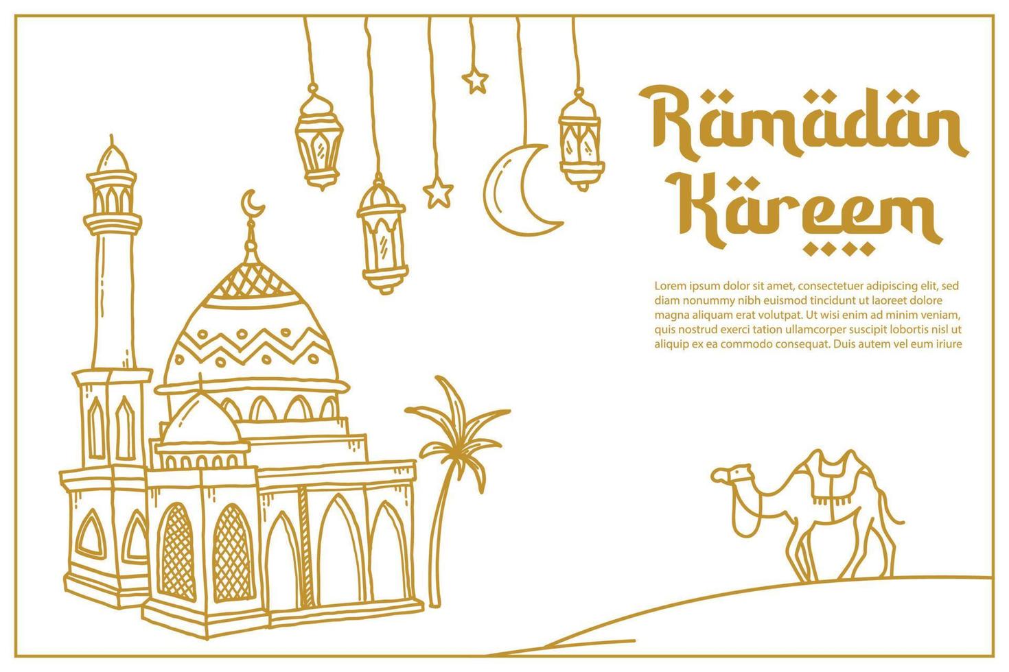 Ramadan kareem, vector celebration of holy month of ramadan mosque hand drawn design for banner, flyer, poster and greeting card