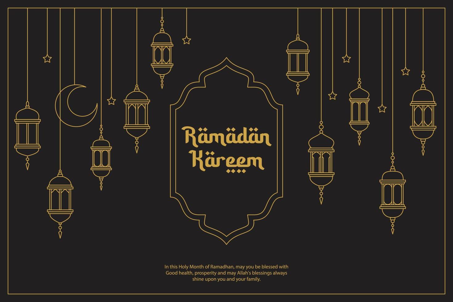 Ramadan kareem, vector celebration of holy month of ramadan line art style with hanging lantern for banner, flayer poster and greeting card