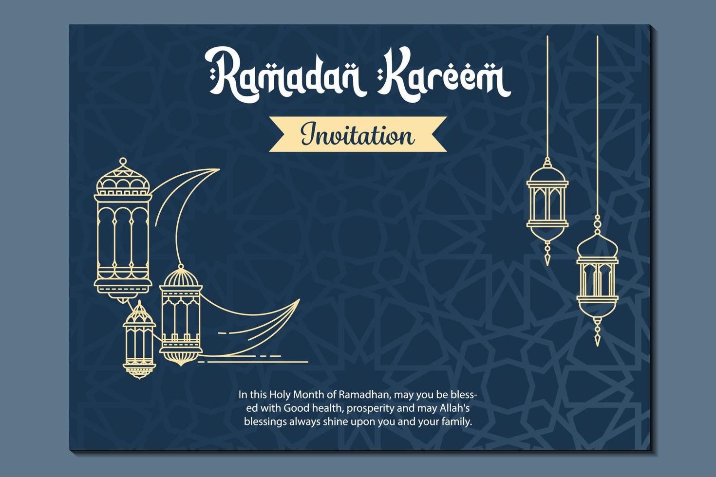 Ramadán kareem invitación tarjeta con linterna y creciente Luna vector ilustración diseño