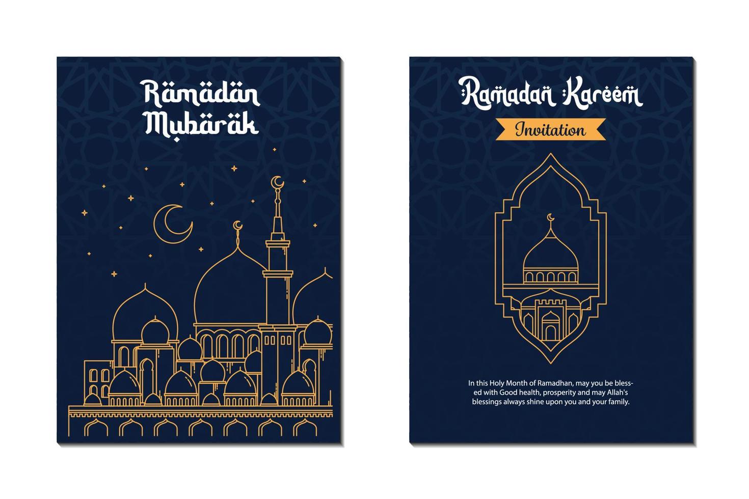 Ramadan Kareem greeting card template with mosque and crescent moon vector