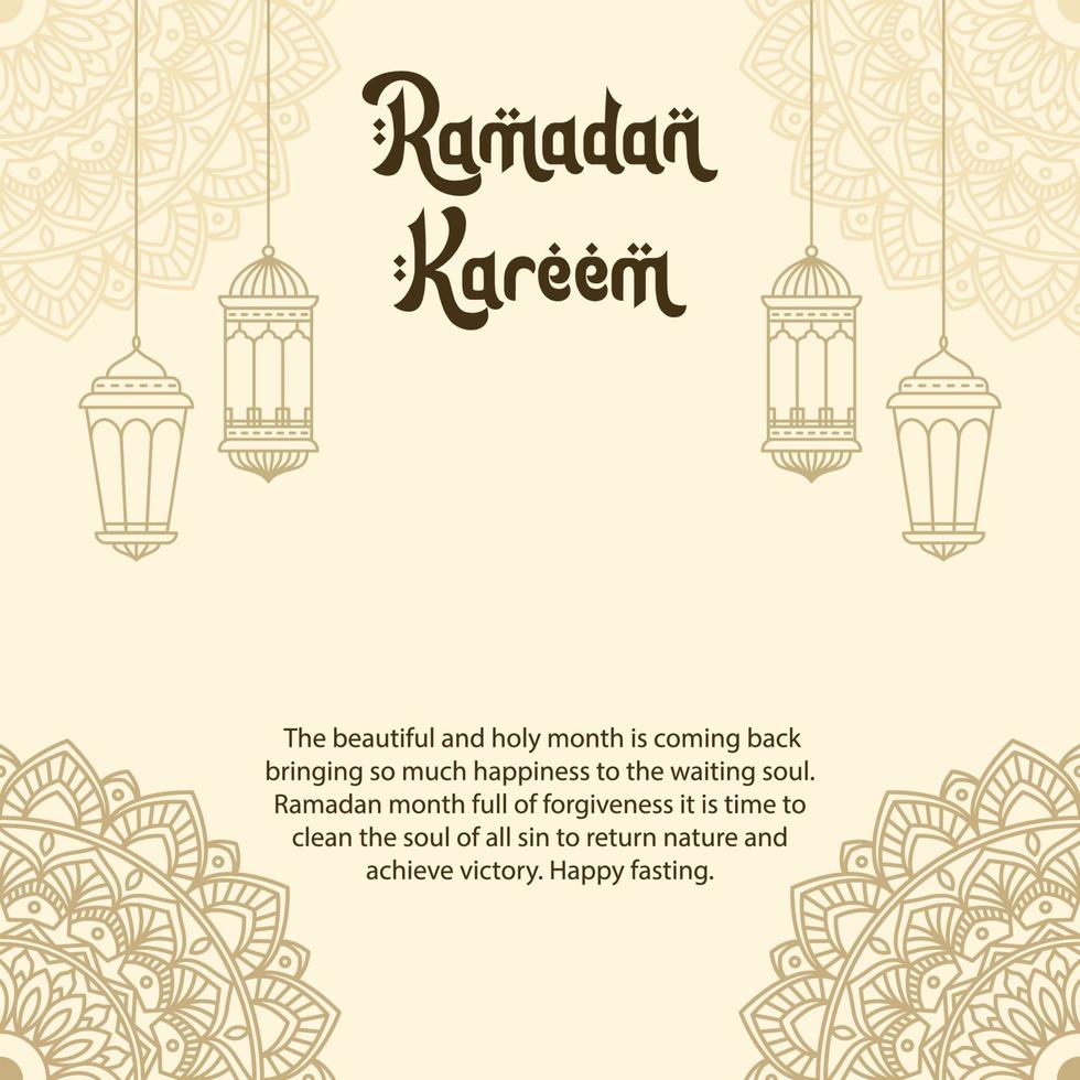 ramadan kareem greeting card template with lantern and mandala decoration. Vector illustration