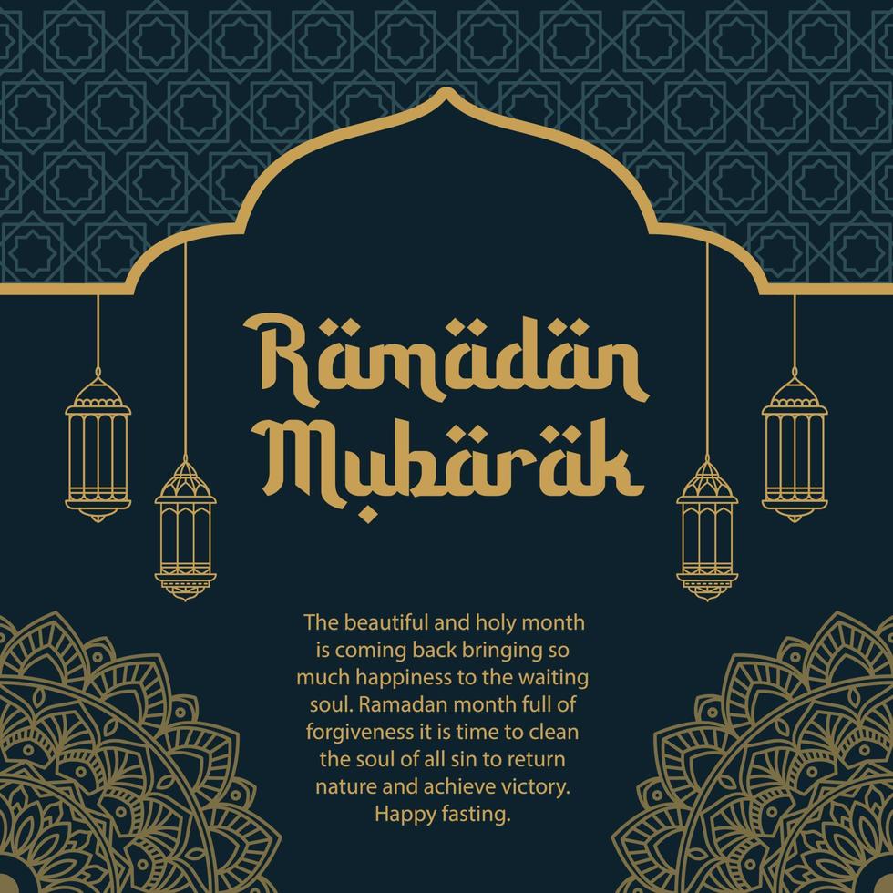 ramadan mubarak greeting card design. vector illustration of decorative mandala template with lantern