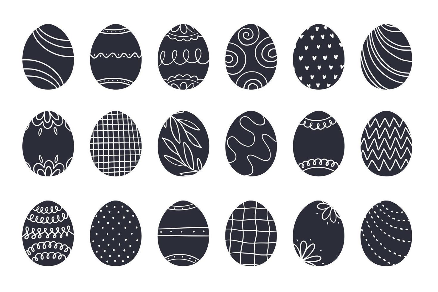 Pascua de Resurrección huevo colección decorado con escandinavo estilo patrones, adornos y texturas negro y blanco minimalista pintado huevos vector