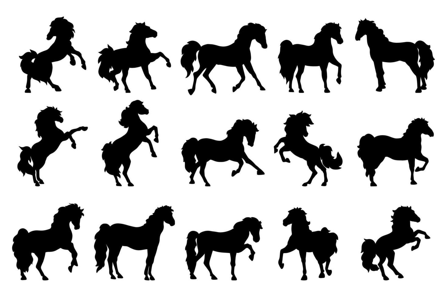 plano diseño colección de caballo silueta. contorno colocar. sementales y yeguas vector