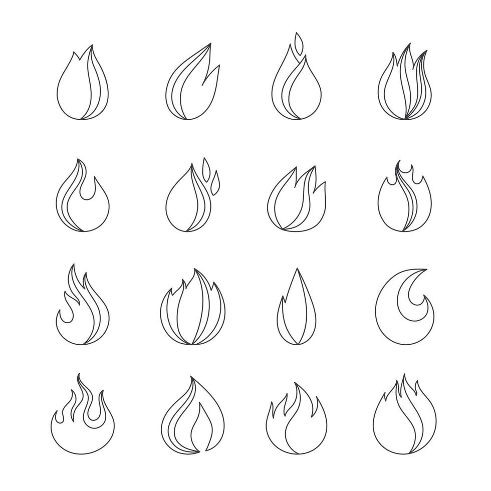 Fire flames, set of icon elements, simple shape pictograms vector