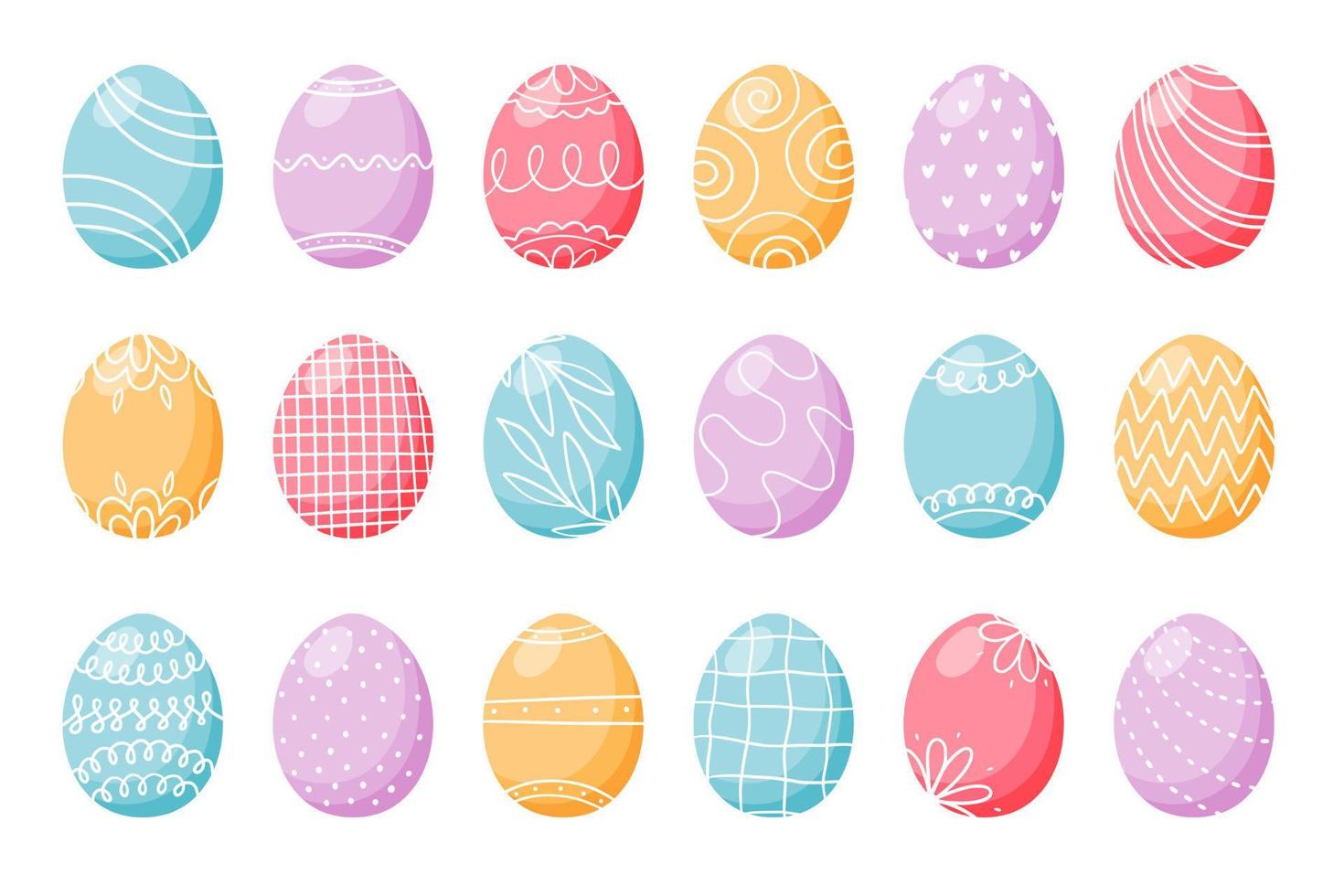 Easter egg collection decorated with Scandinavian style patterns, ornaments and textures. Coloured flat style painted eggs vector