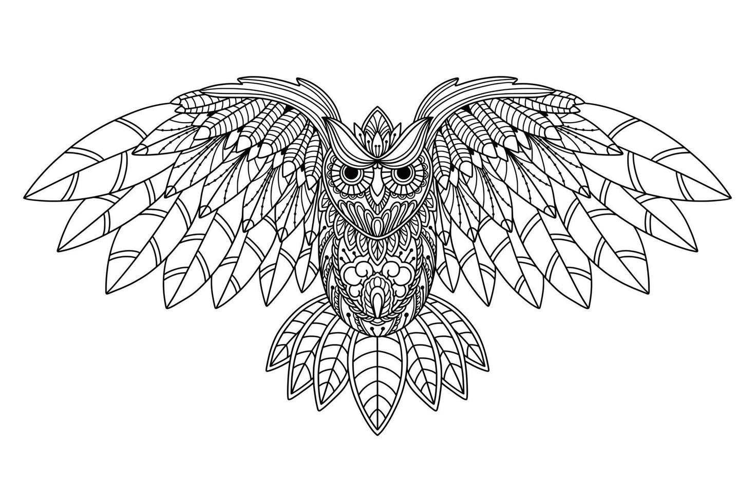 Vintage decorative line mandala owl bird vector