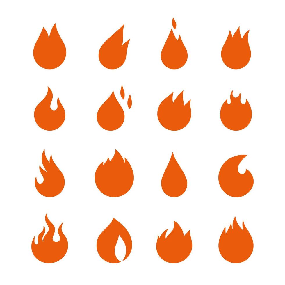 Fire flames, set of icon elements, simple shape pictograms vector