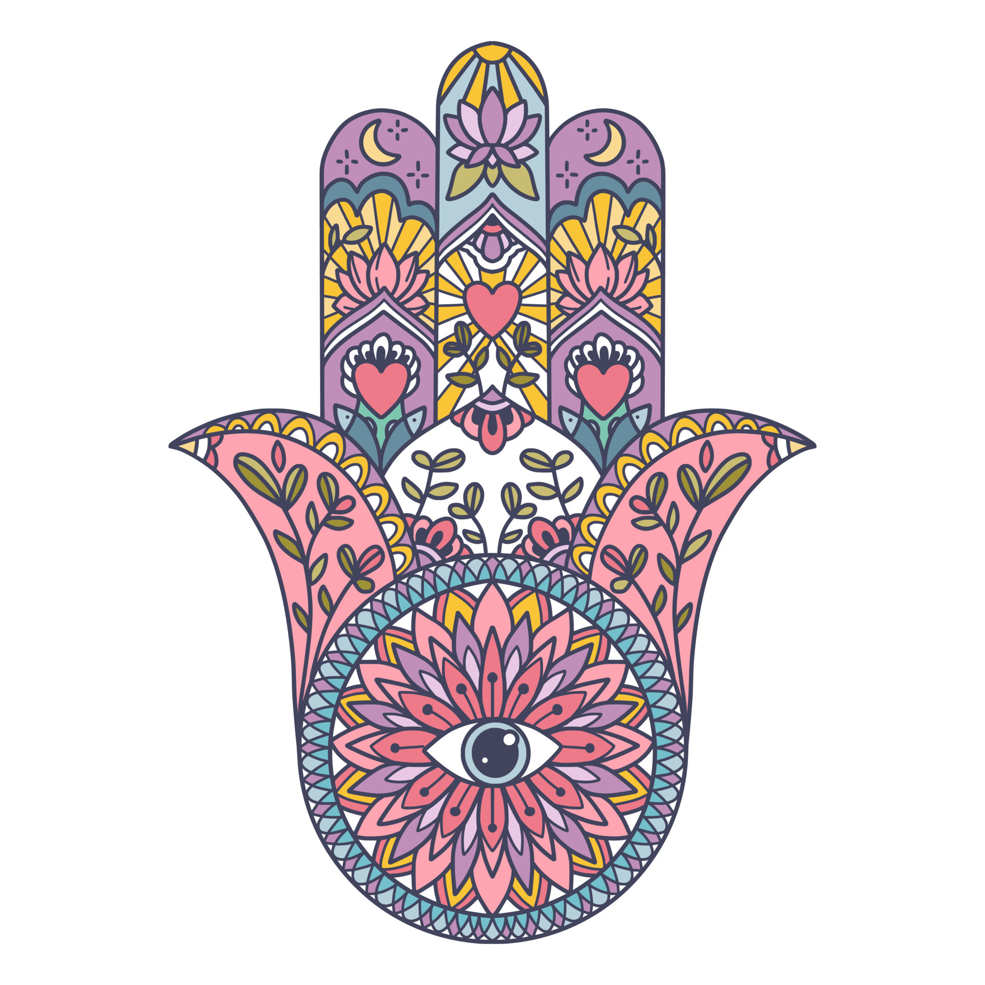 Fatima Hand colored Indian symbol. Khamsa, sacred eastern sign, good ...