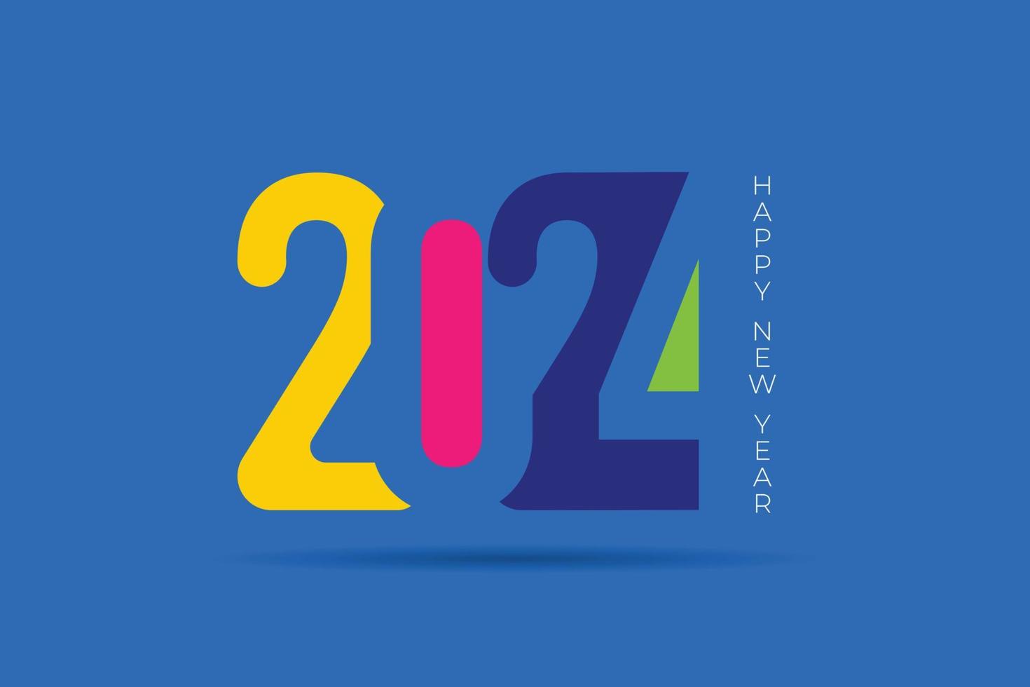 Happy new year 2024 text design symbol for your design vector figures brochure design template site card banner isolated on blue background.