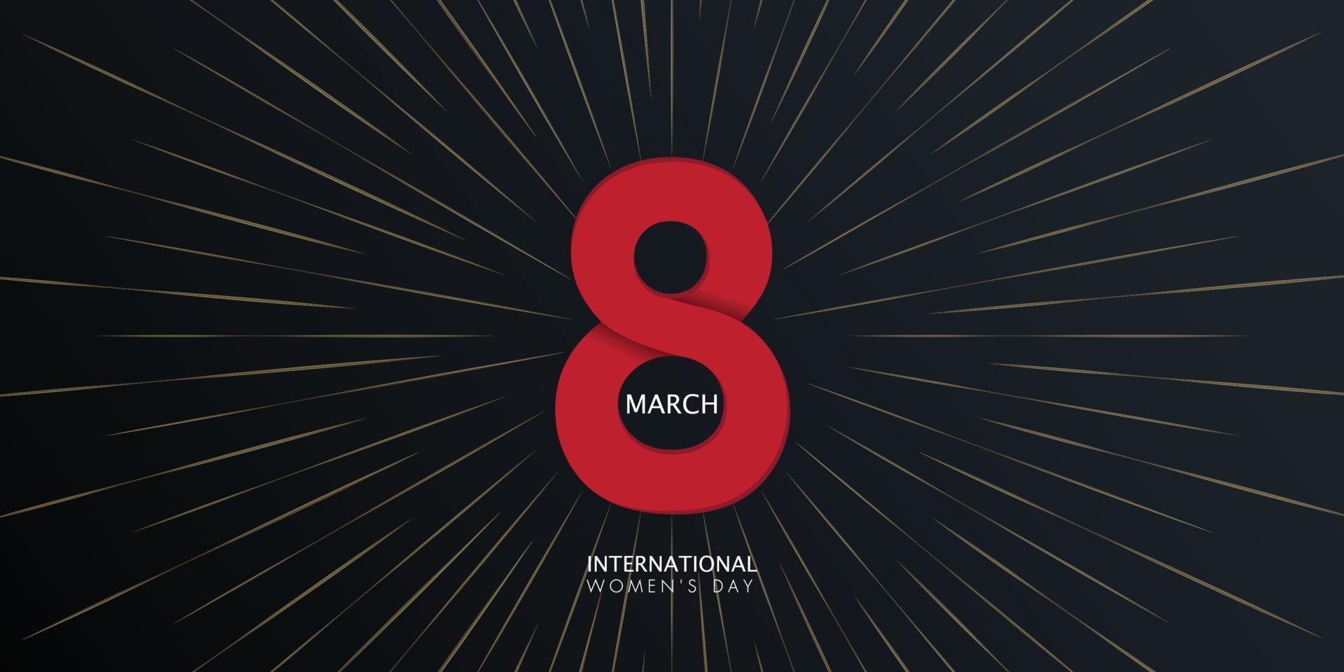 8 March International women's day greeting card - shining glitter gold ribbon in the shape of sign eight. Vector illustration