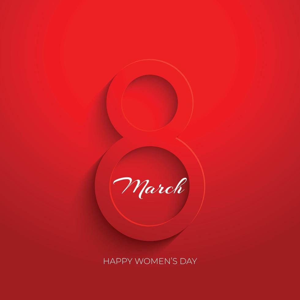 internacional De las mujeres día número 8 símbolo en rojo en relieve en un rojo antecedentes. saludo tarjeta papel cortar para tu diseño. vector ilustración