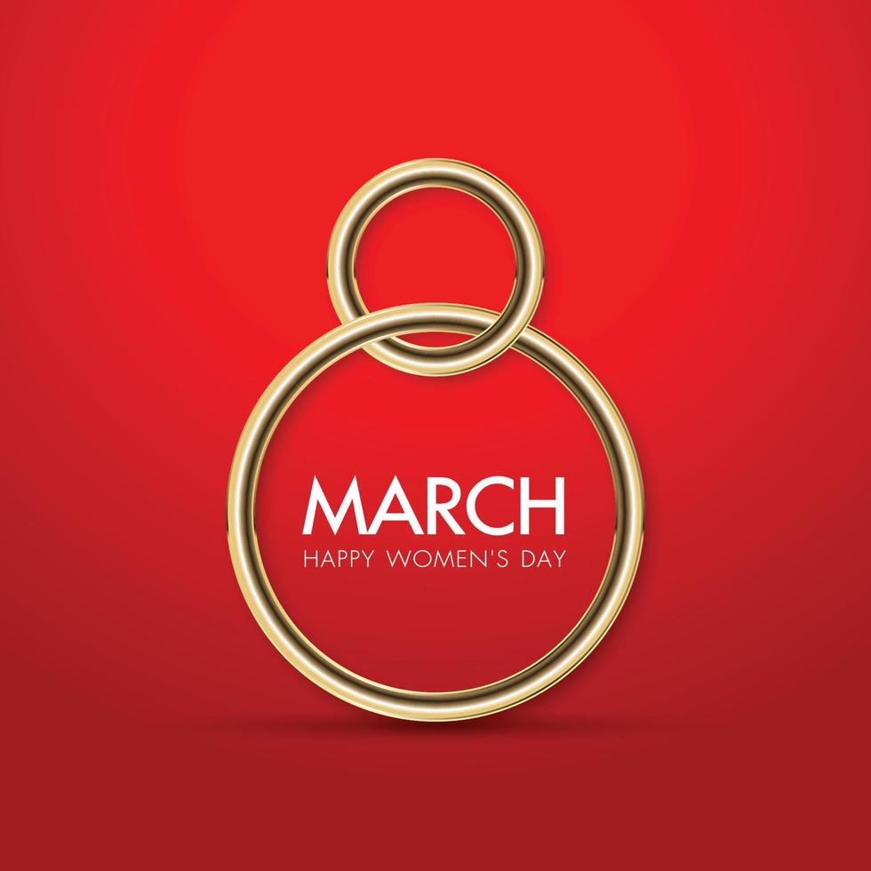 8 marzo internacional De las mujeres día saludo tarjeta - dorado número 8 en un rojo antecedentes . vector ilustración