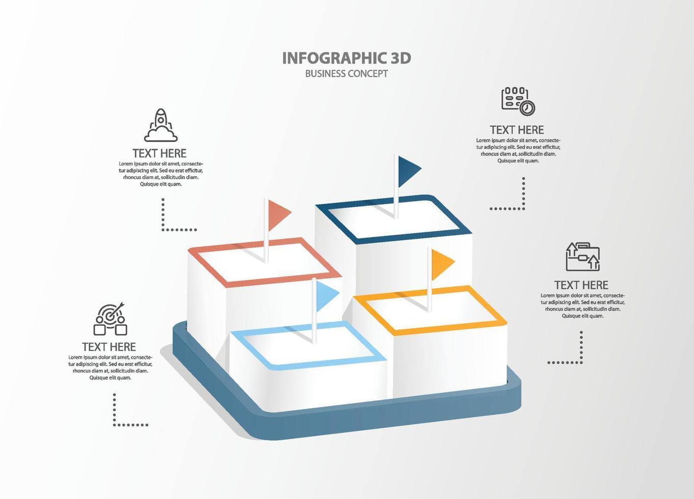 3d infografía diseño 4 4 opciones o pasos. isométrica 3d corporativo cronograma infografía elementos. empresa presentación diapositiva modelo. vector