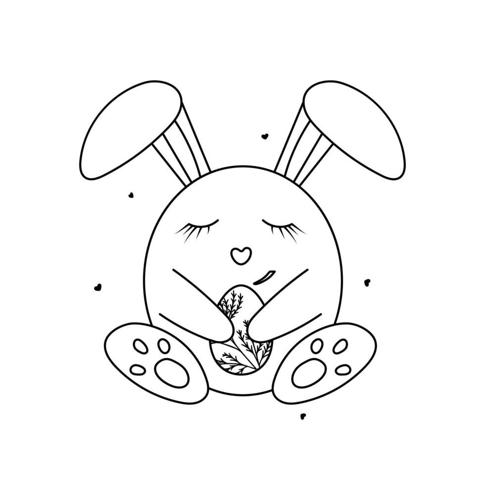 Hand drawn cute Easter bunny with egg. Happy Easter doodle clipart. Isolated on white background. vector