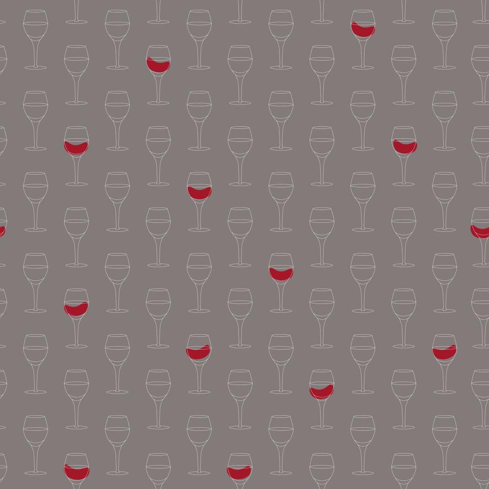 Seamless pattern with doodle wine glass. Winery seamless pattern. White outlines on a gray background. vector