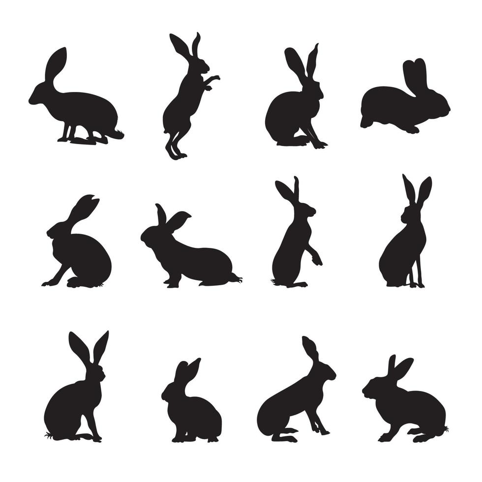 Set rabbit silhouette vector illustration.