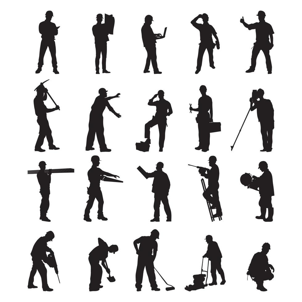 Set contractor silhouette vector illustration.