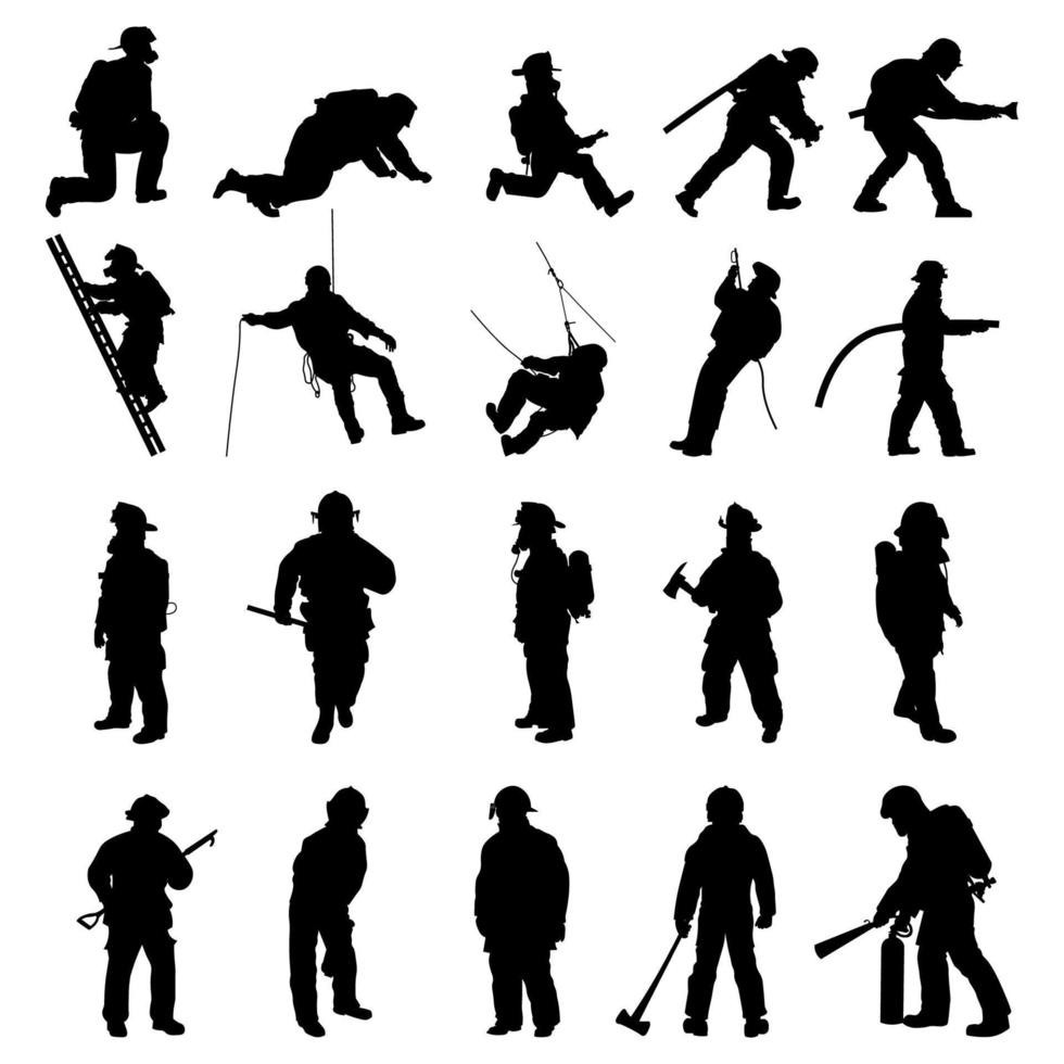 Set fireman silhouette vector illustration.