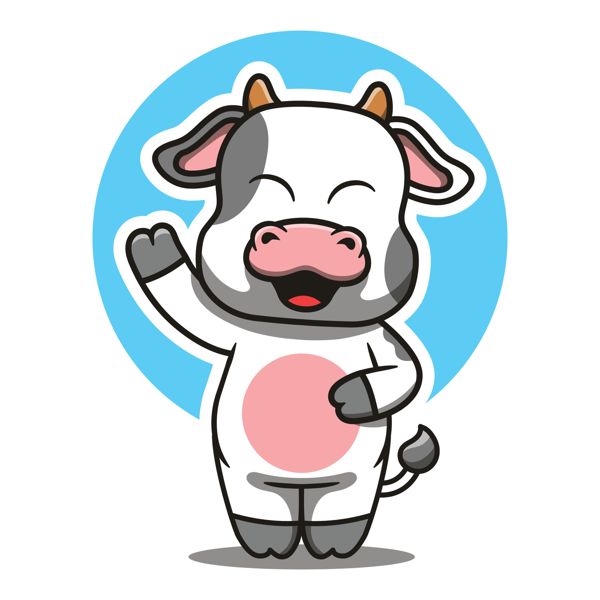 Cute cow mascot waving cartoon vector illustration. Suitable for ...