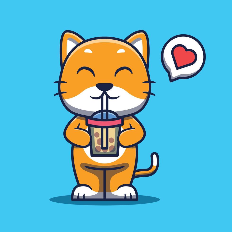 linda gato mascota Bebiendo boba dibujos animados ilustración. vector