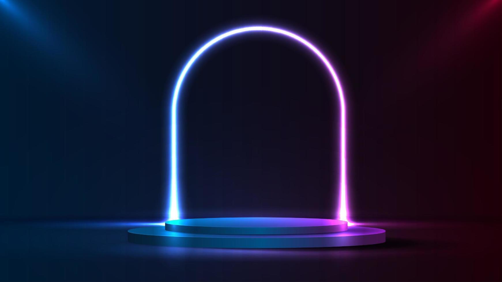 Podium or stand with line gradient neon in Sci-fi. abstract scene with pink and blue neon frame. vector rendering product display. futuristic minimal scene. vector design.