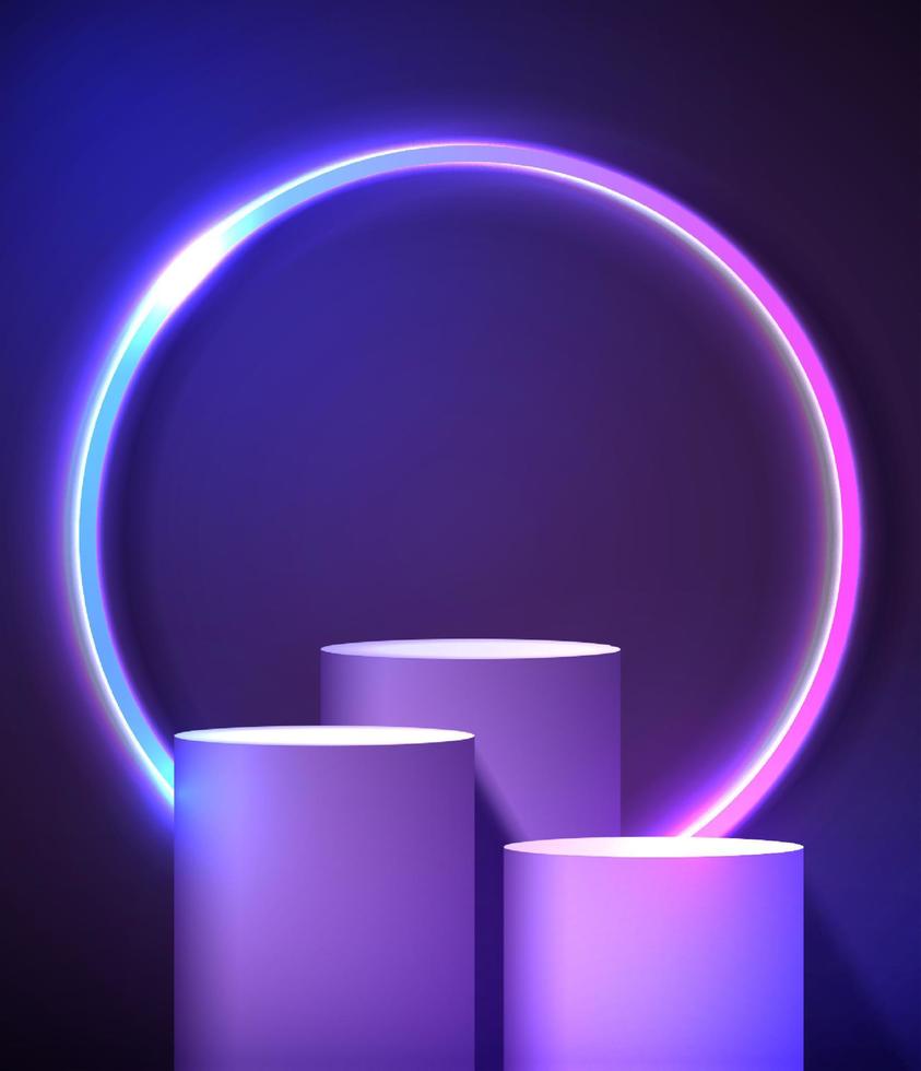 Podium or stand with line gradient neon in Sci-fi. abstract scene with pink and blue neon frame. vector rendering product display. futuristic minimal scene. vector design.