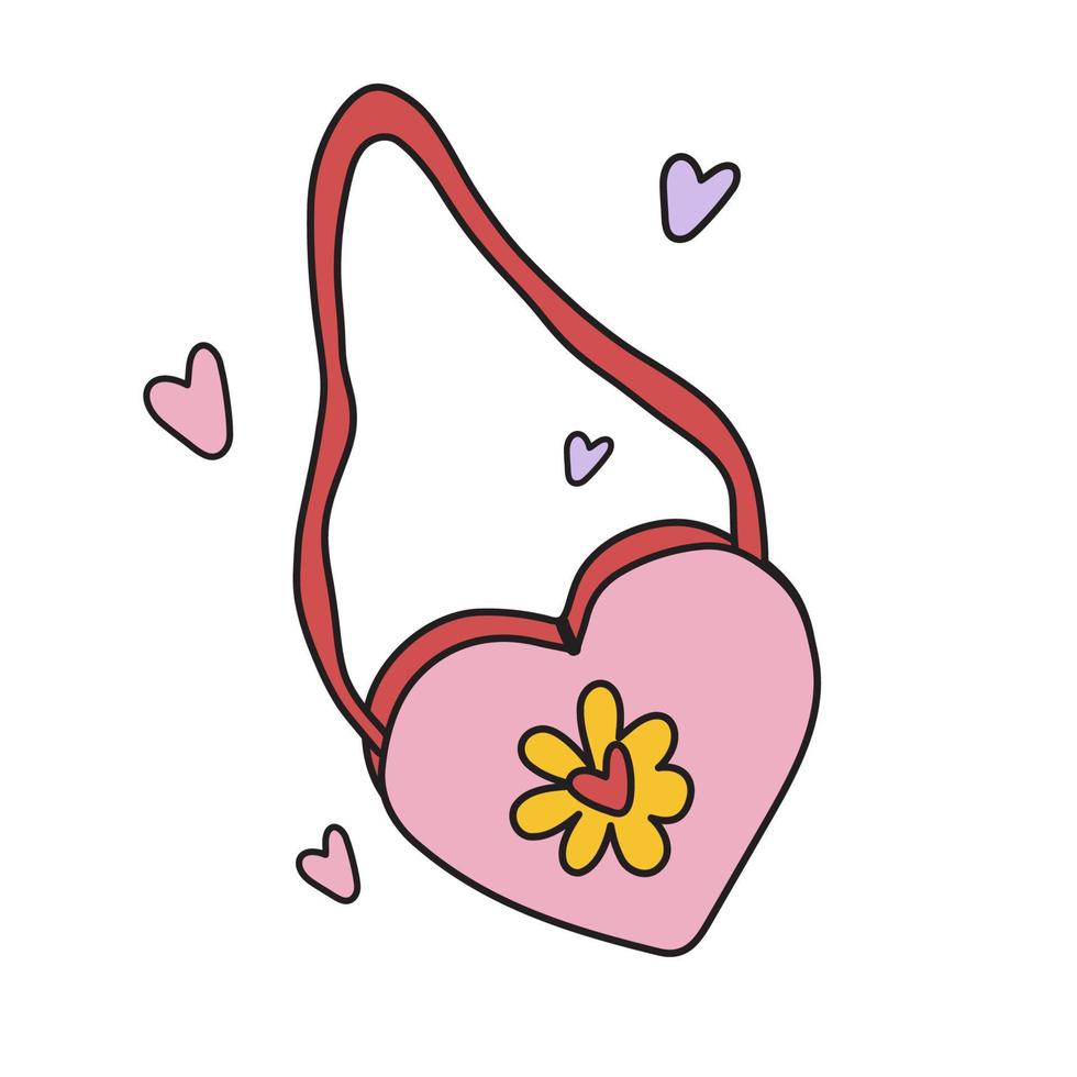 linda retro corazón bolso con flor. algodón bolsa, Respetuoso del medio ambiente consumo. vector