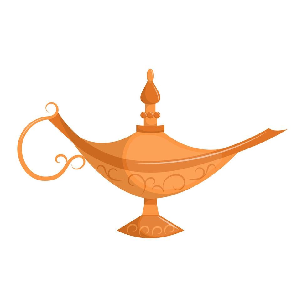 Aladdin's magic lamp. Oriental oil lamp. Flat vector illustration isolated on white background.