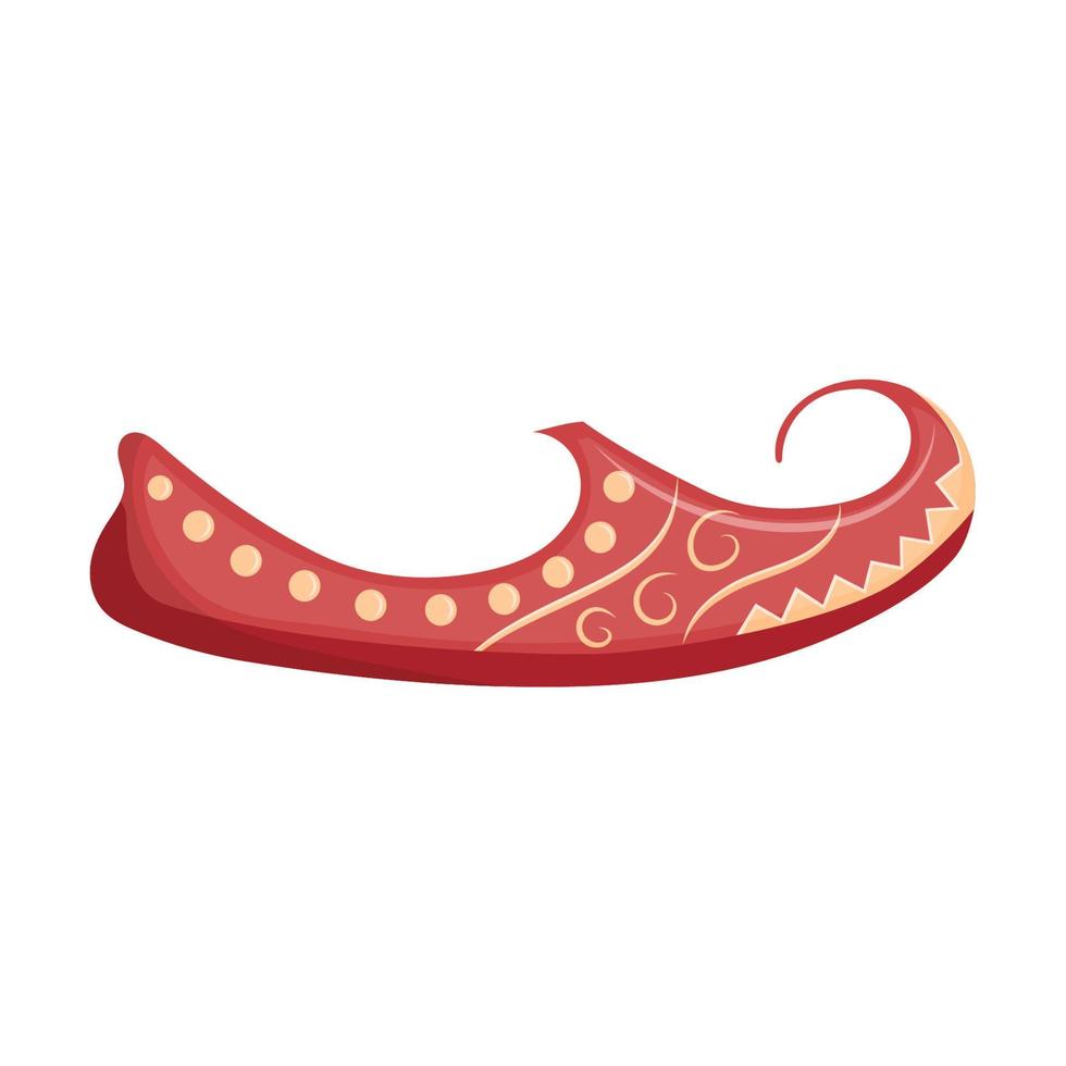 Traditional oriental red shoes. Turkish slippers embroidered in gold. Vector isolated illustration.