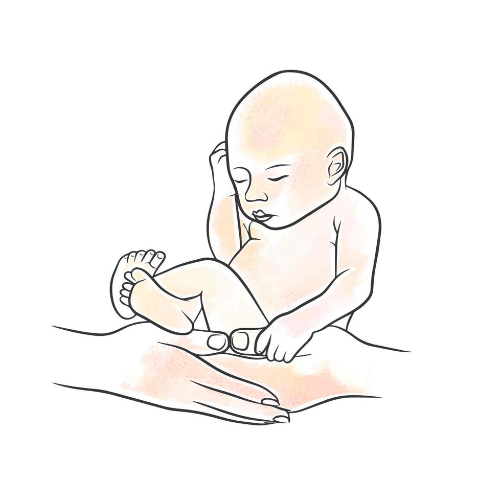 Beautiful newborn baby in hands, cute postcard, doodle vector