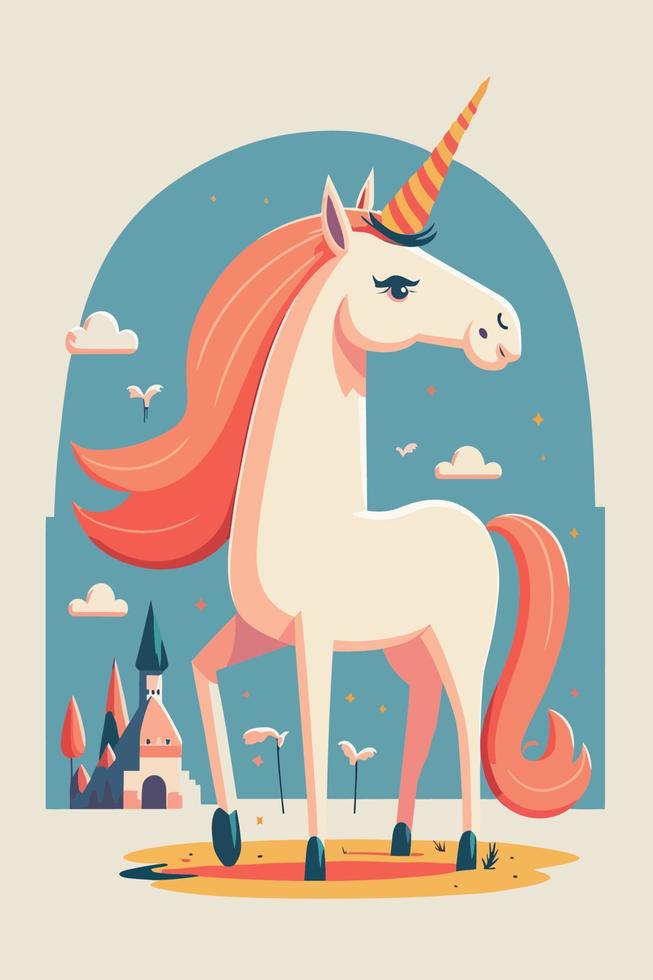 linda unicornio divertido personaje dibujos animados estilo vector ilustración