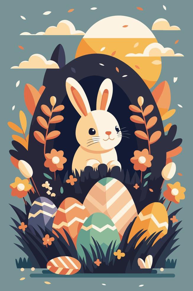 rabbit easter. Happy Easter Easter bunnies and egg in field vector