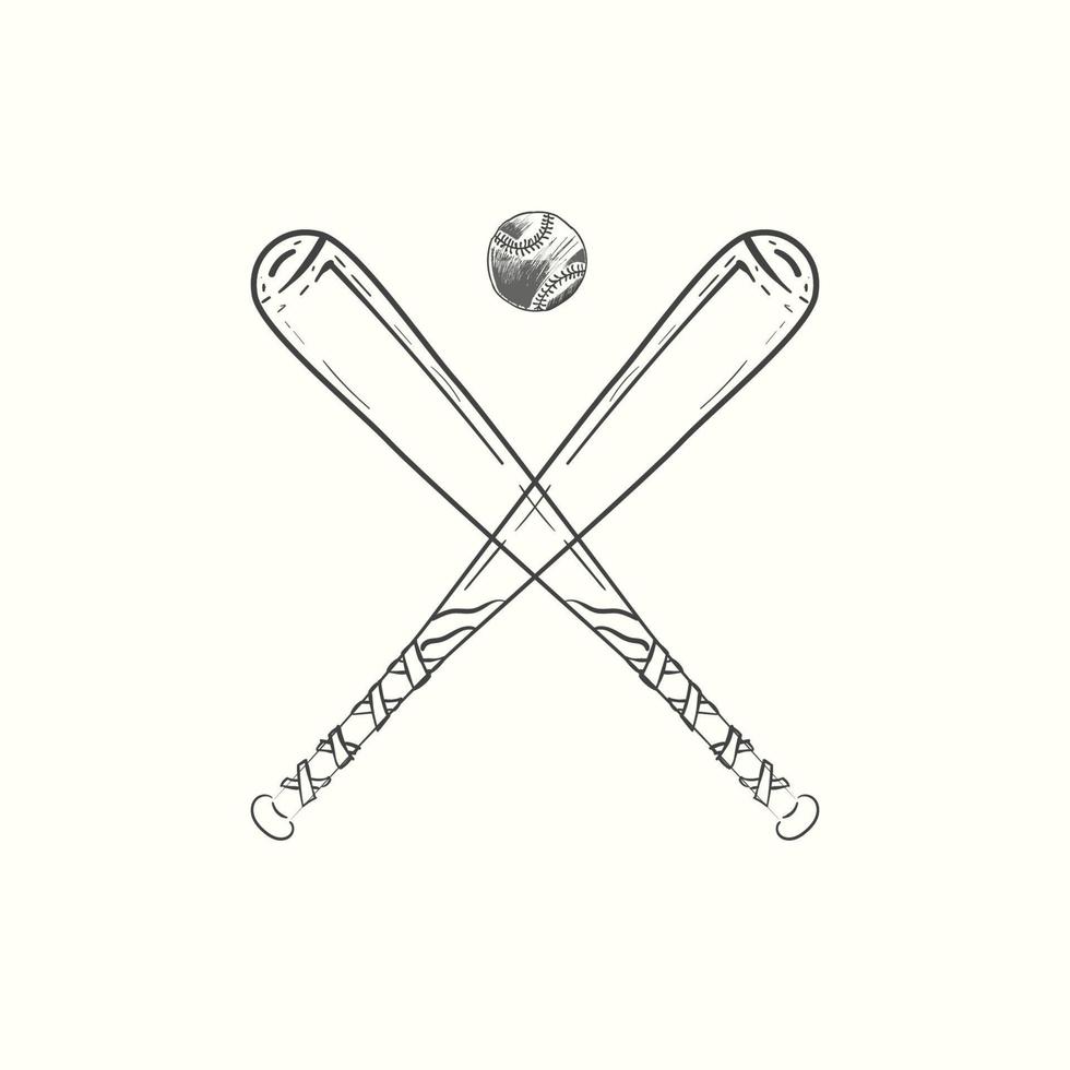 hand drawn baseball bat and ball vector illustration in black