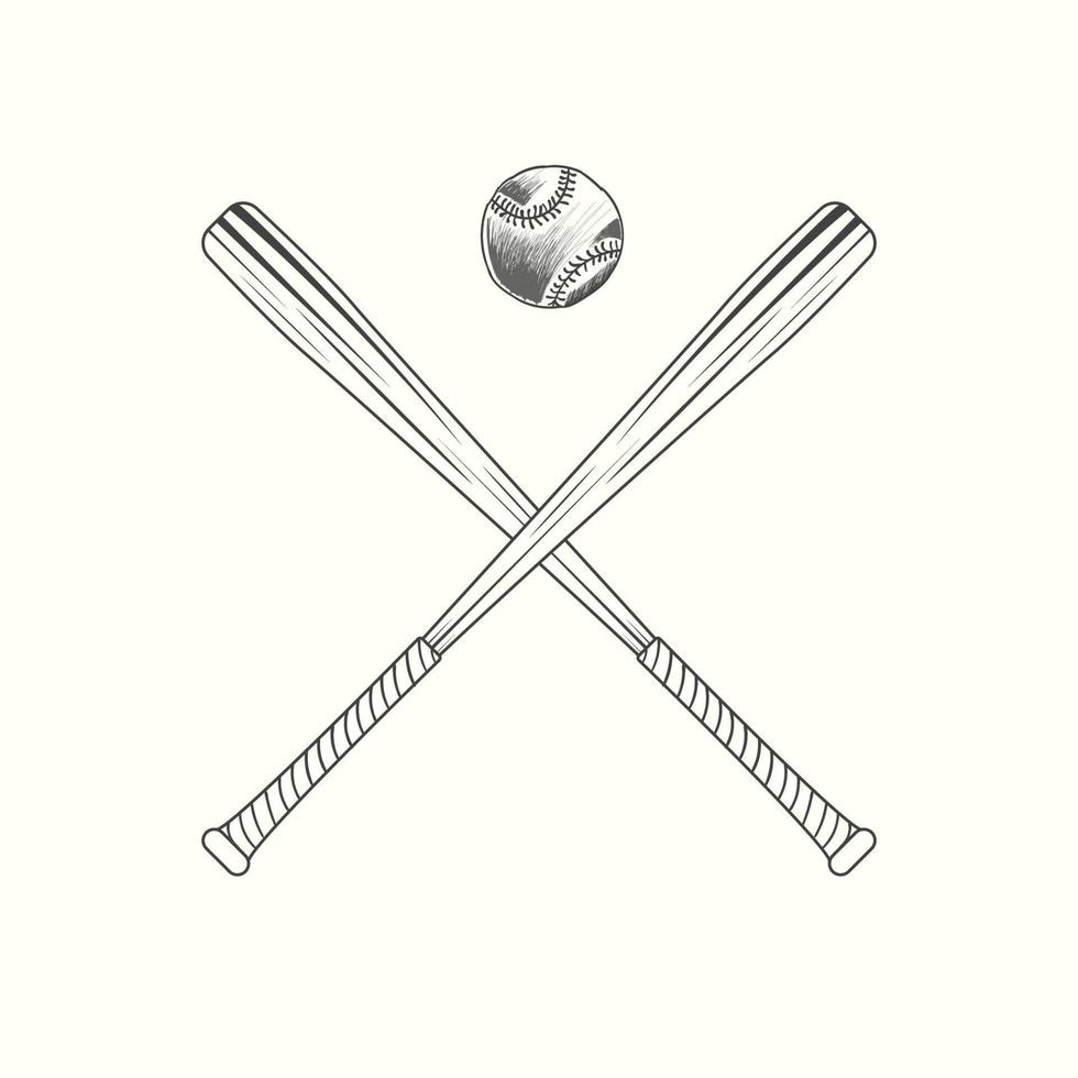 hand drawn baseball bat and ball vector illustration in black