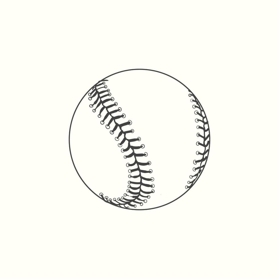 Baseball softball vector illustration in black. Detailed vintage style drawing