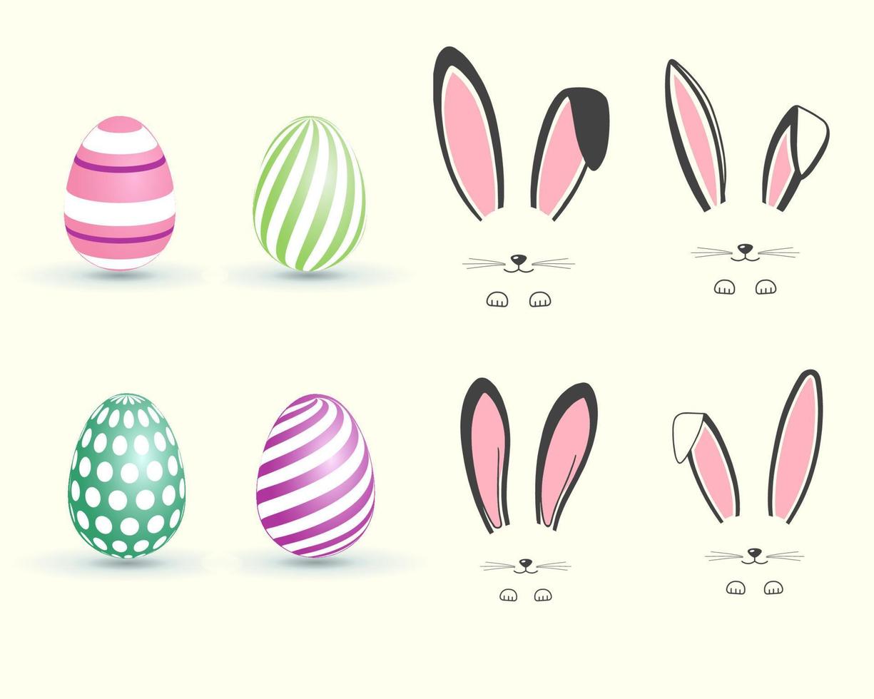 Easter bunny ears and easter eggs collection, Bunny face and egg illustration vector