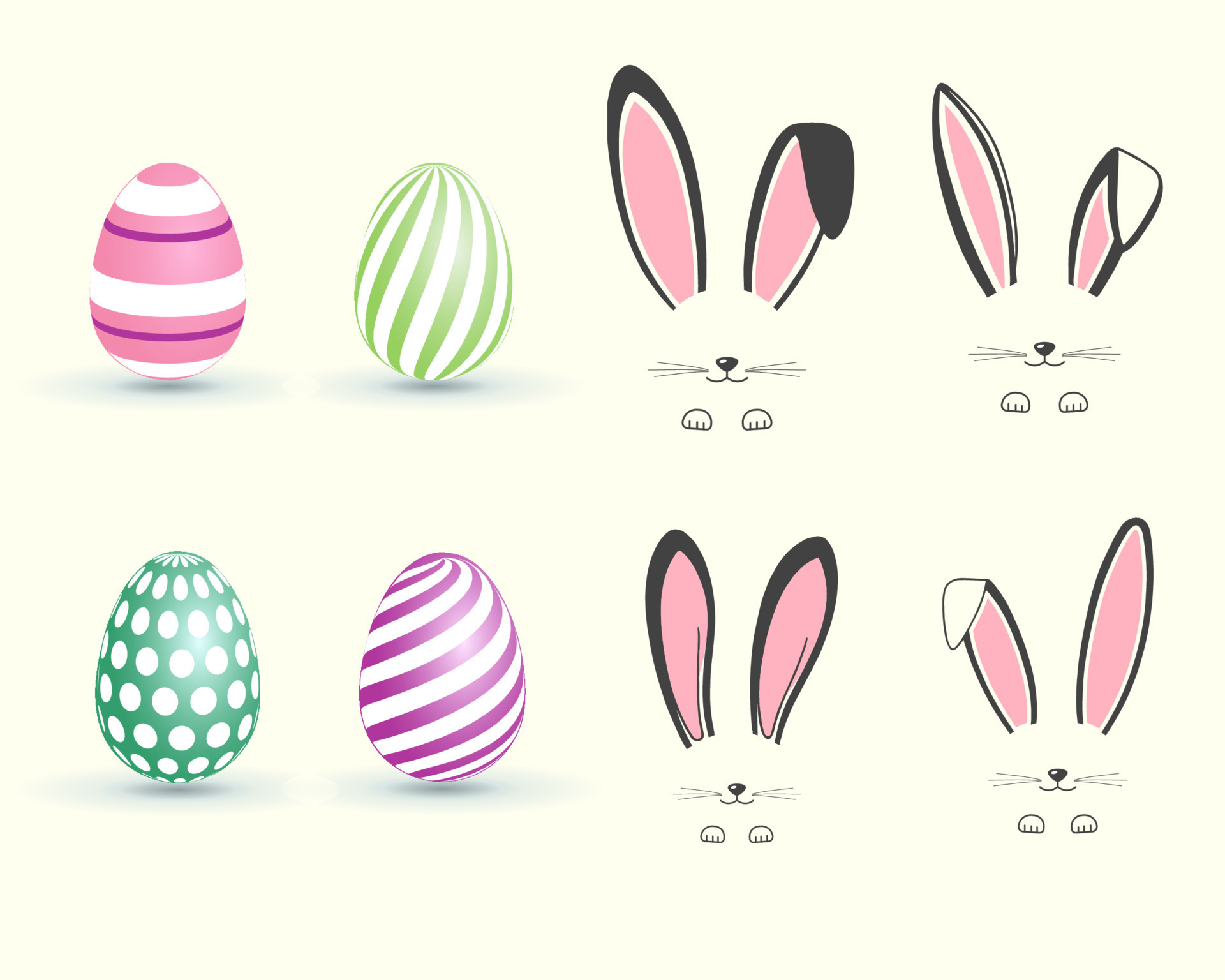 Easter bunny ears and easter eggs collection, Bunny face and egg