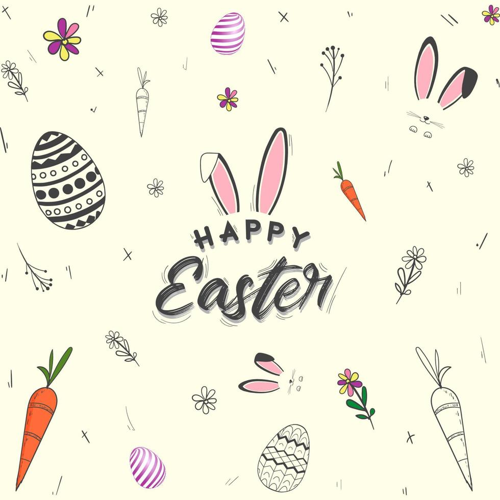 hand drawn easter background with easter egg and floral vector