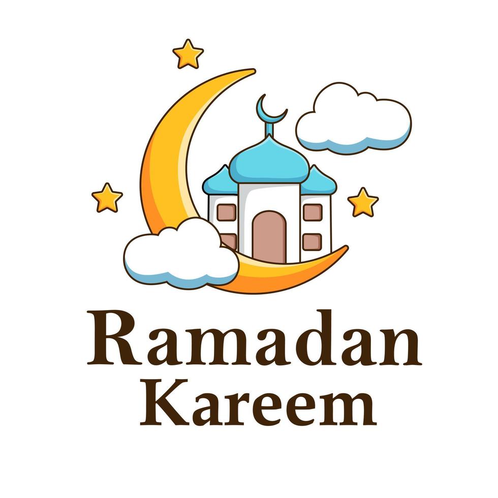 Ramadan greeting poster with mosque and moon vector illustration