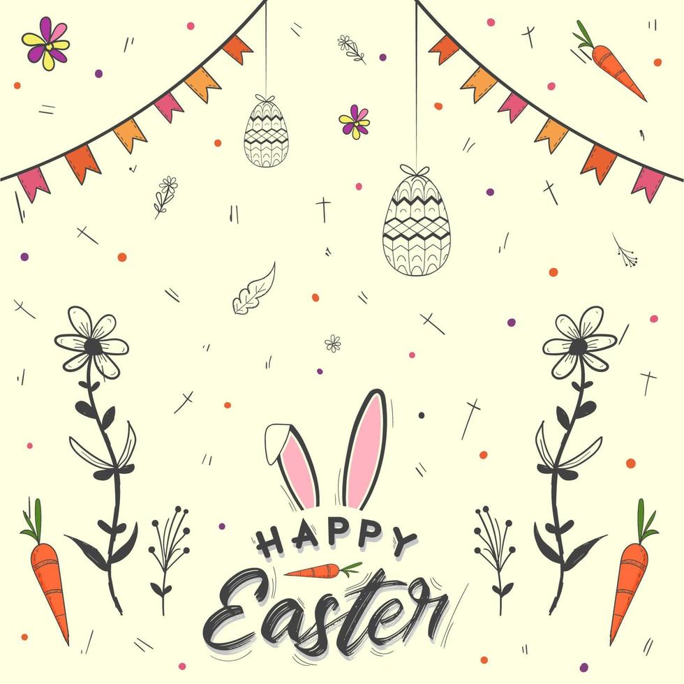 hand drawn easter background with easter egg and floral vector