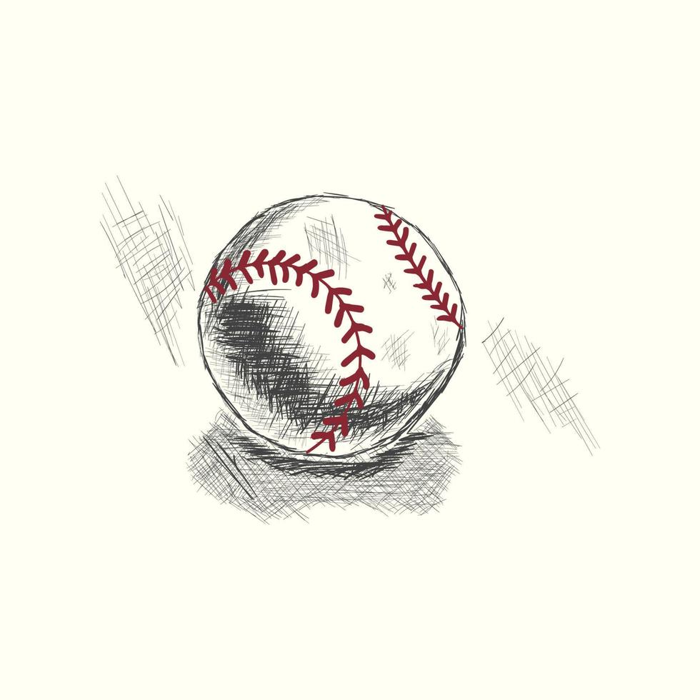 Baseball softball vector illustration in black. Detailed vintage style
