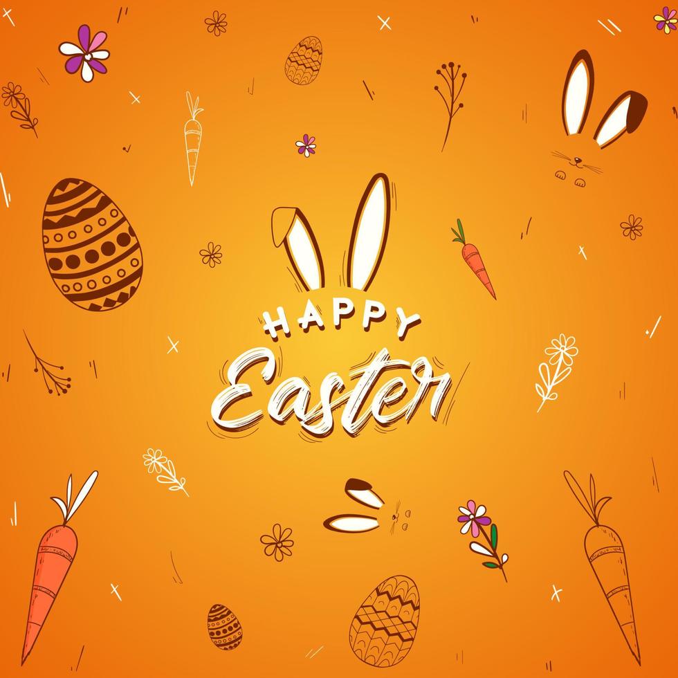 hand drawn easter background with easter egg and floral vector