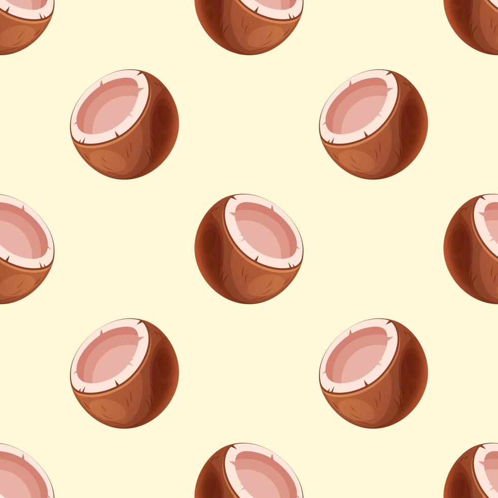 Seamless pattern with half cartoon coconut on white background vector