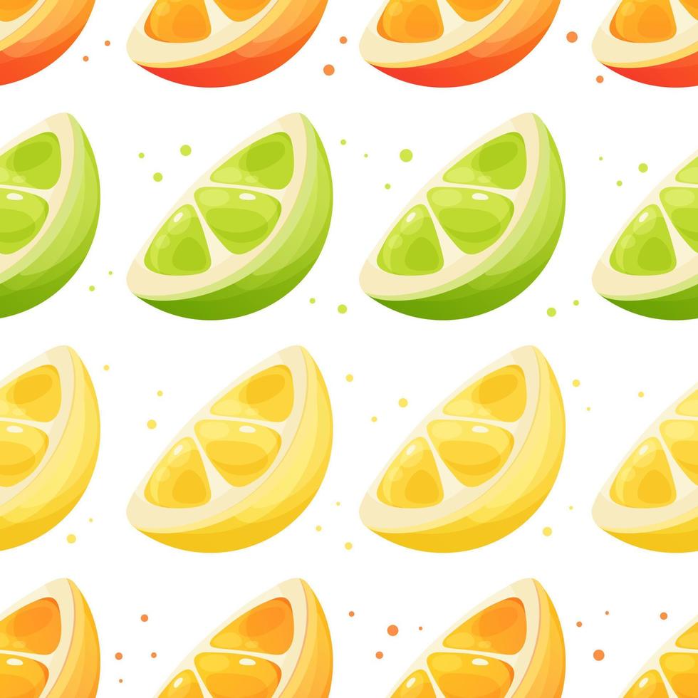 Seamless pattern with orange, lemon and lime slices, summer pattern with fruit vector