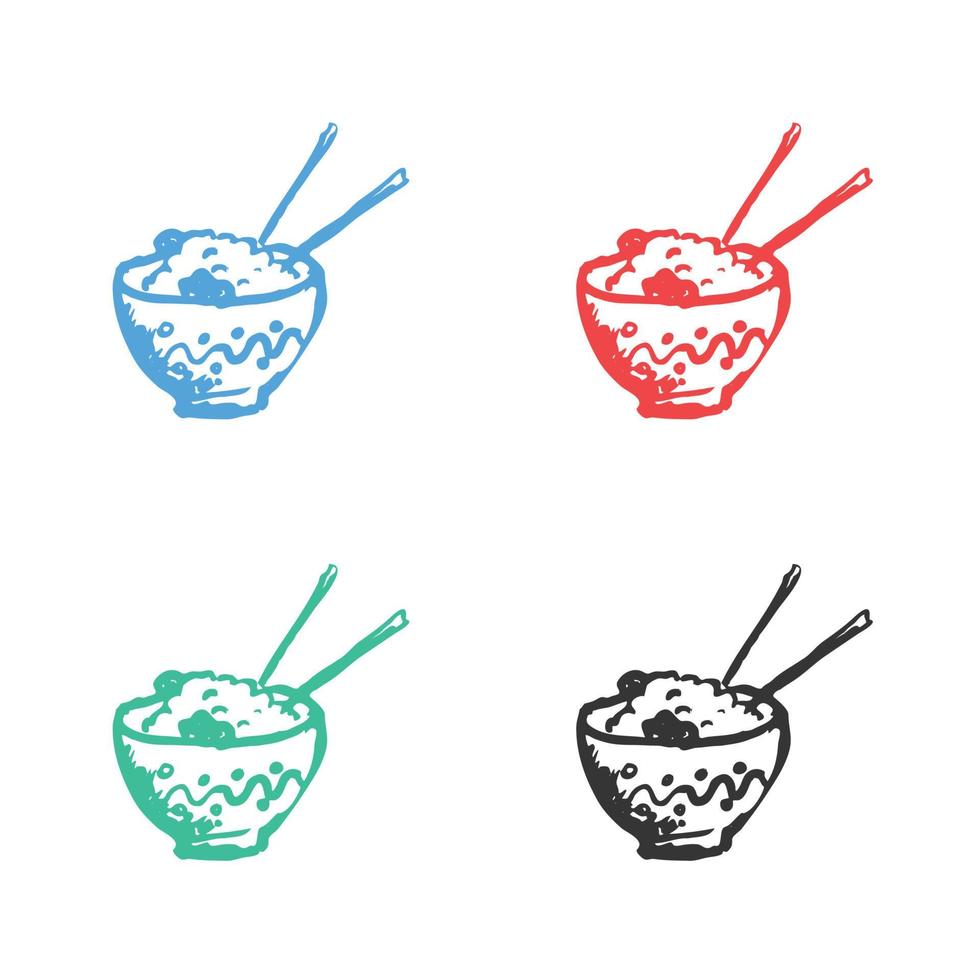 Rice bowl icon, Rice Bowl with Chopsticks icon, Asian cuisine, Rice Bowl Logo Design with Spoon, Rice in the bowl vector icons in multiple colors