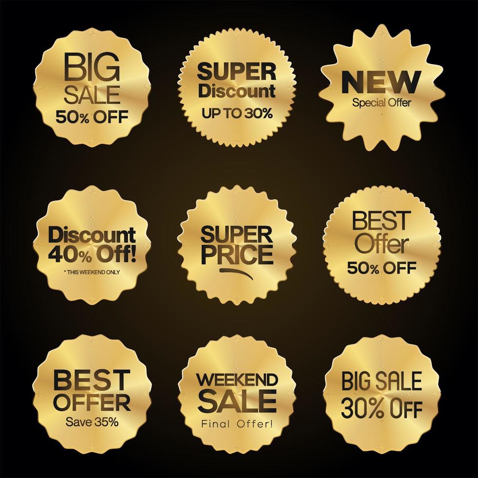 Super sale gold and white retro badges and labels collection vector