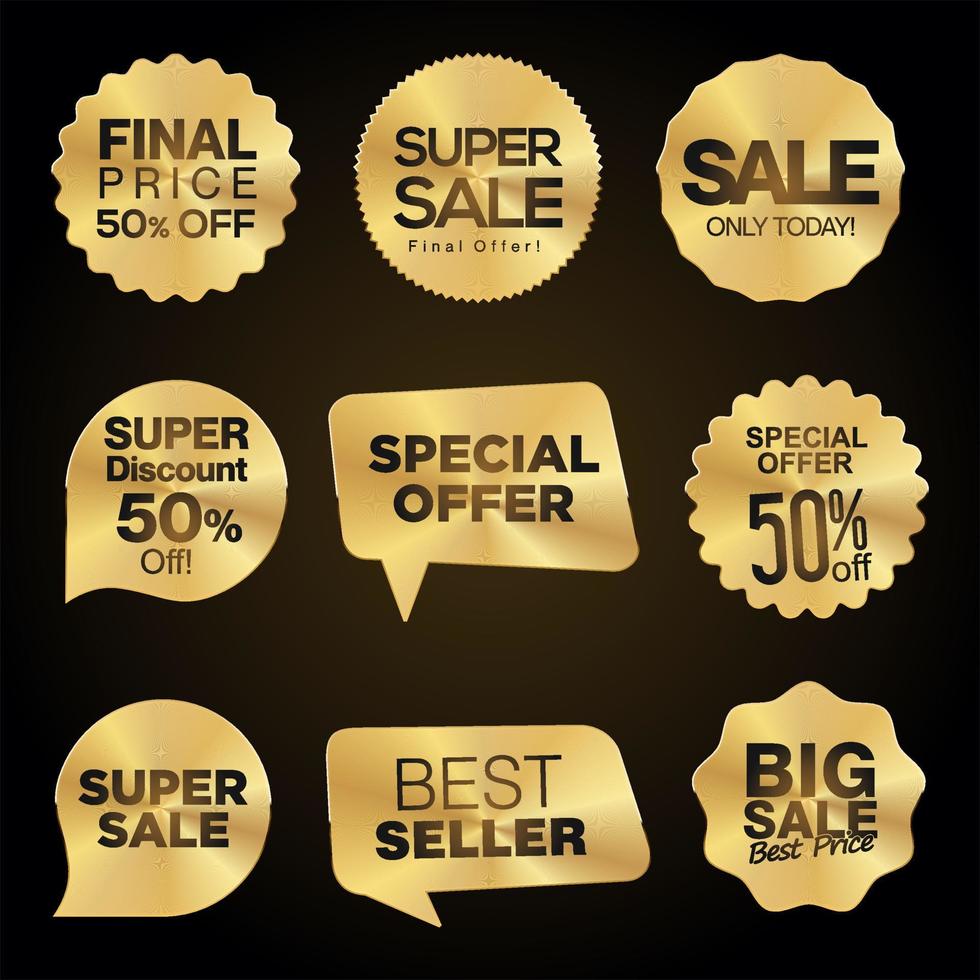 Super sale gold and white retro badges and labels collection vector