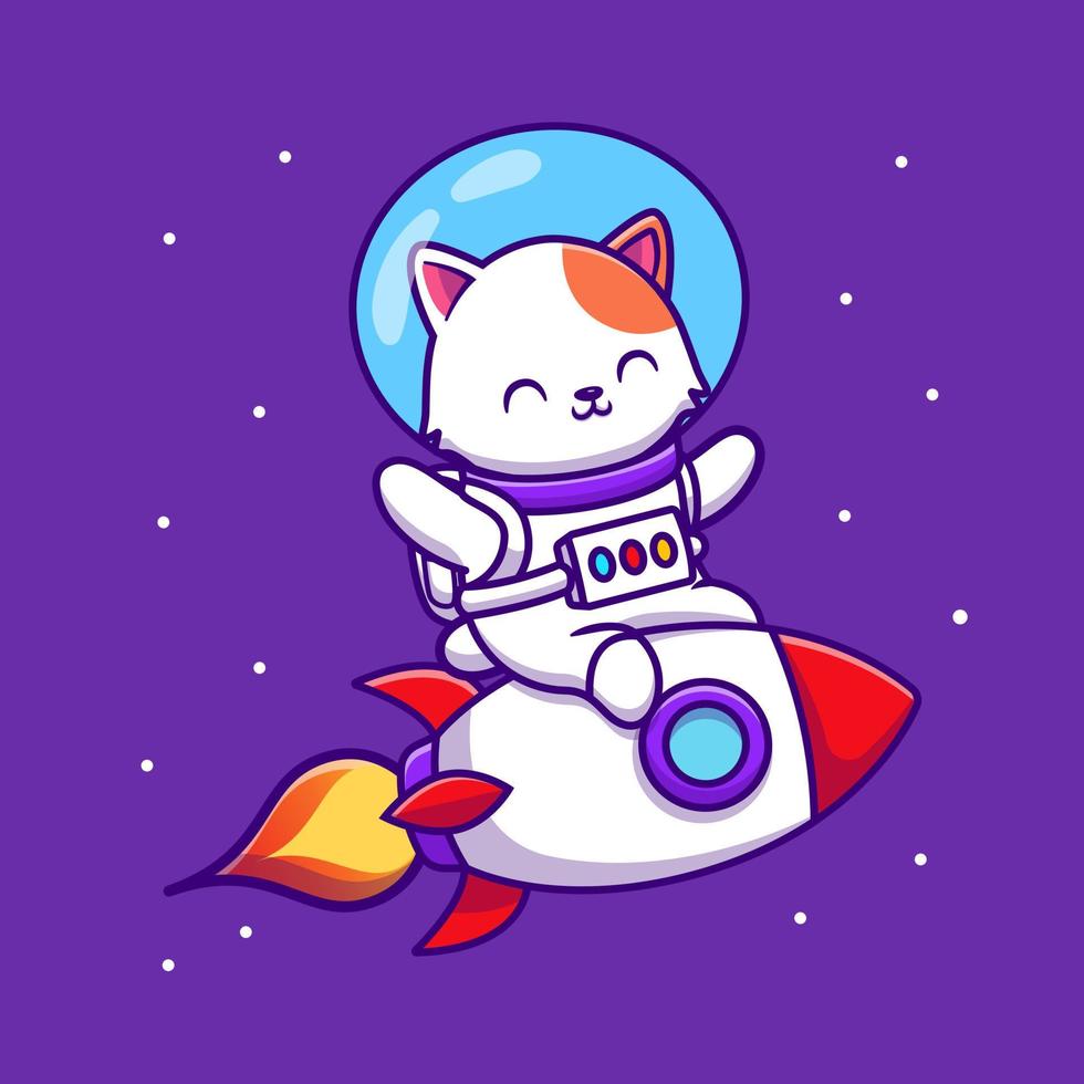 Cute Astronaut Cat Riding Rocket Cartoon Vector Icon Illustration. Animal Technology Icon Concept Isolated Premium Vector. Flat Cartoon Style